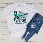 In September we wear teal 10.5x10 OKI heat transfer